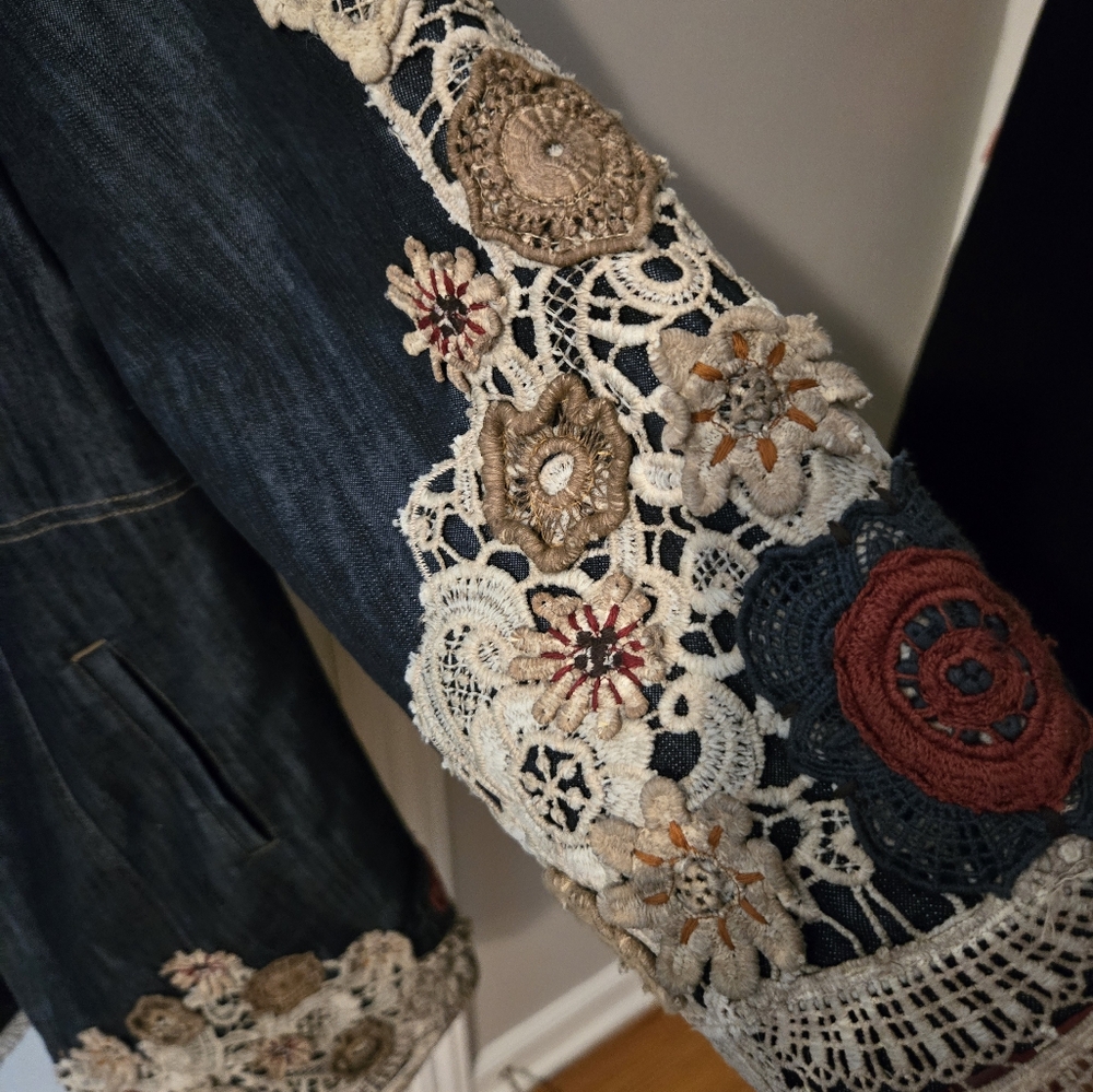 Chico's Dark Blue Embroidered Denim Jacket - Picture 7 of 10
